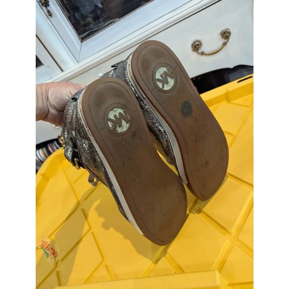 Michael Michael Kors Glam Studded Gold Crackle High-Top Sneakers 9.5 Festival